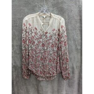 Bohemian Top‎ Women's Small Sheer Chiffon Floral Button Up Fairycore Coquette